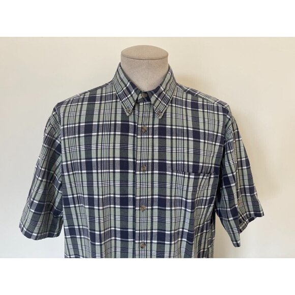 Vintage WOOLRICH Short Sleeve Oxford Shirt Mens Size Large Green Plaid - Picture 2 of 7